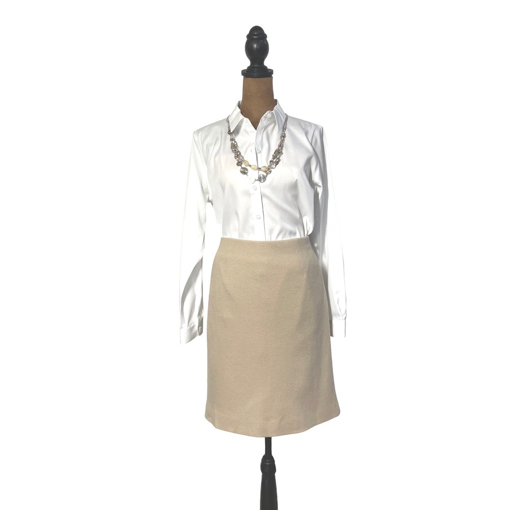 Ann Taylor Womens Tan Wool Blend Lined Pencil Skirt Size 8 Side Zip Minimalist